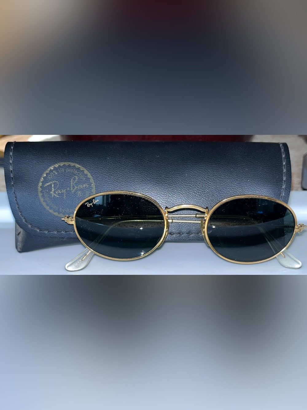 Vintage B & L Ray-Ban Gold Frame Aviator with Black Lenses Sunglasses